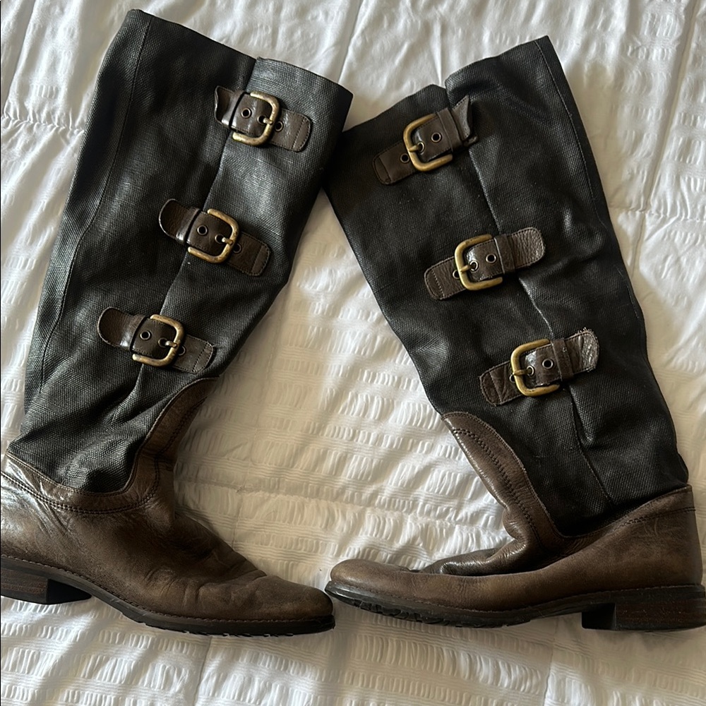 Brown Leather High Boots with Buckles Stuart Weitzman